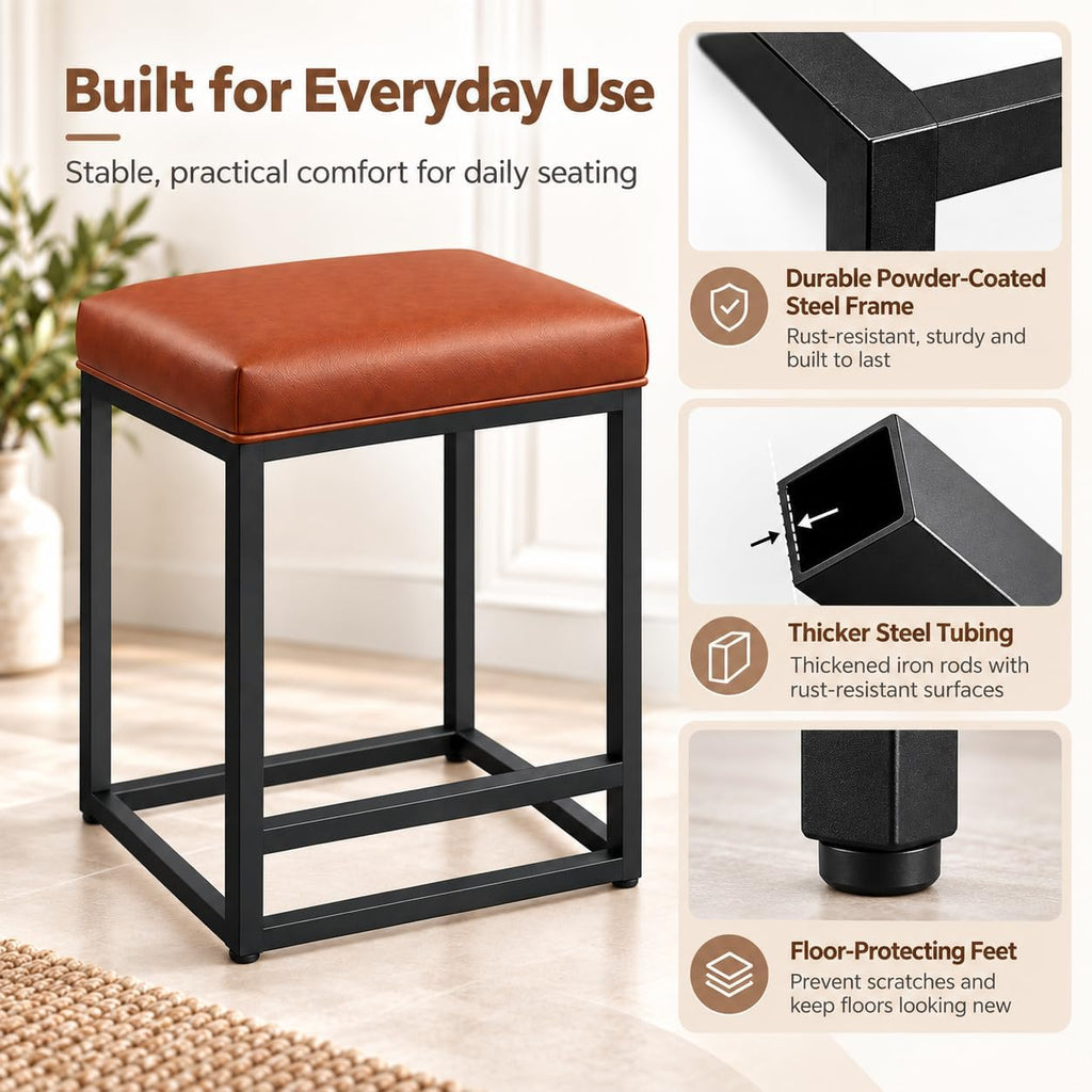 Counter Height Bar Stools Set of 2, Kitchen Backless Barstools