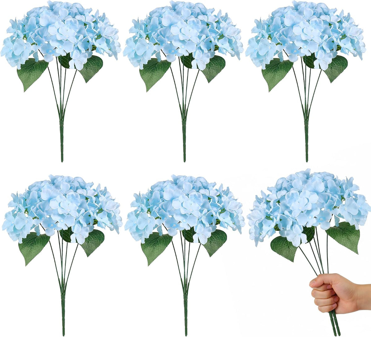 6 Bundles Blue Hydrangea Artificial Flowers for Outdoors and Indoor