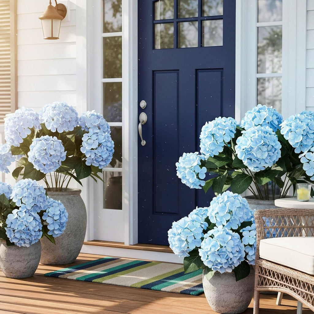 6 Bundles Blue Hydrangea Artificial Flowers for Outdoors and Indoor