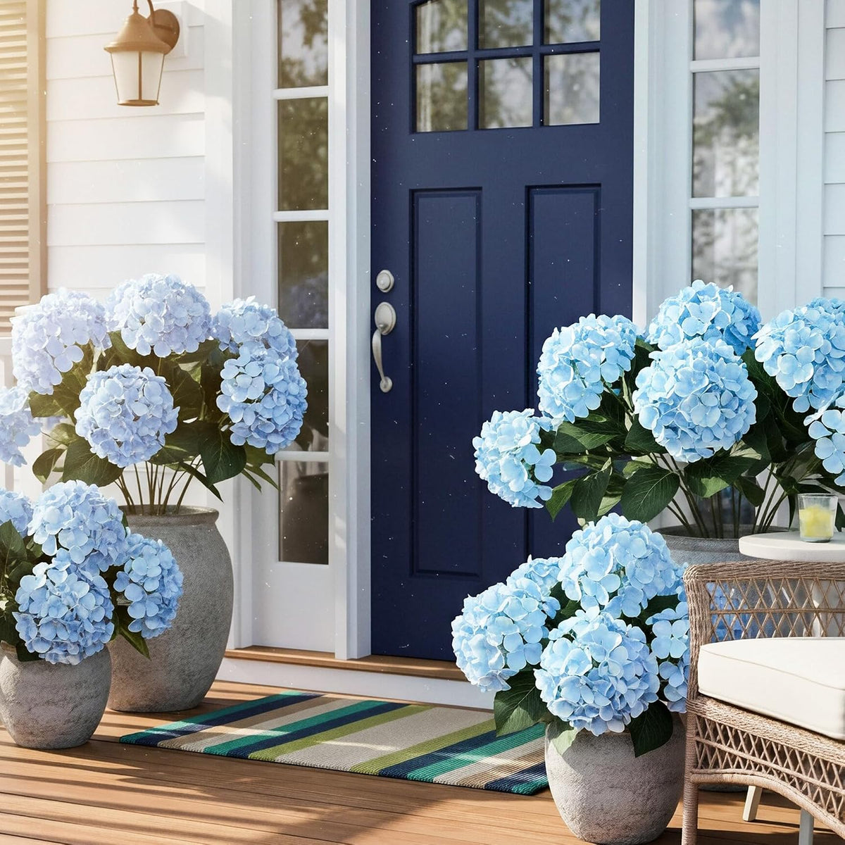 6 Bundles Blue Hydrangea Artificial Flowers for Outdoors and Indoor