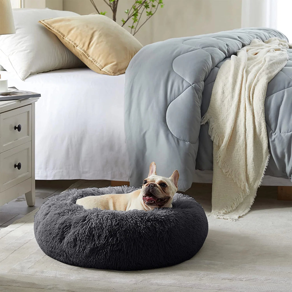 Calming Donut Dog Bed Anti-Anxiety, Self Warming, Cozy Soft Plush round Pet Bed, Ideal for Both Home & Travel, 20"L X 20"W X 8"H