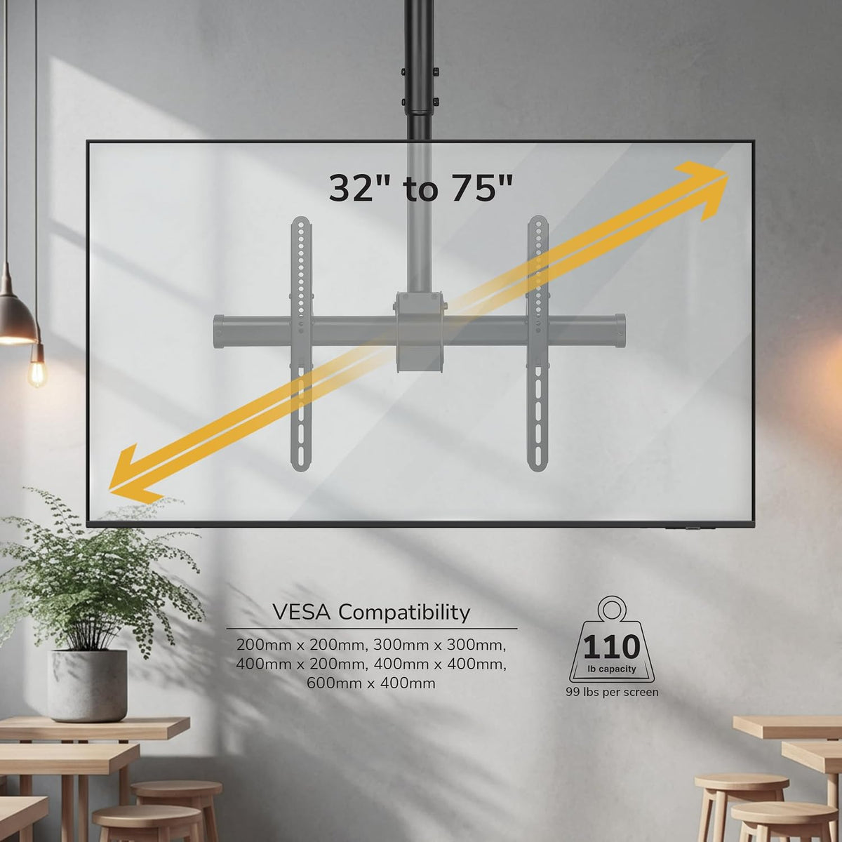 TV Ceiling Mount, 32-75", 110 Lbs, MI-509B