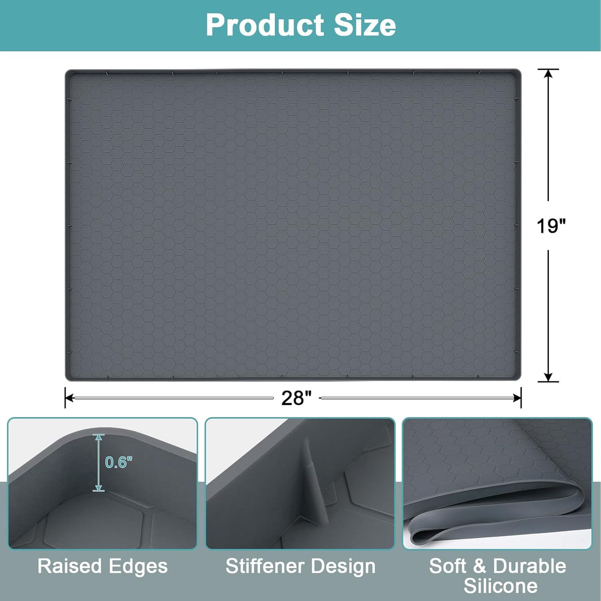 Waterproof under Sink Mat, 28" X 19" Silicone under Sink Mats Gray