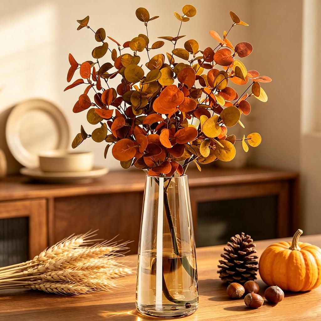 Modern Glass Vase, 8.7''H Decor Flower Vases, Crystal Amber