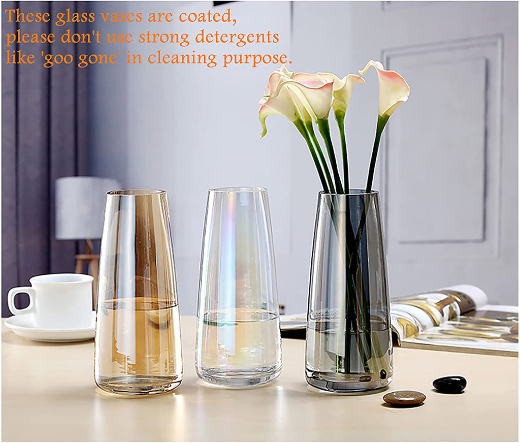 Modern Glass Vase, 8.7''H Decor Flower Vases, Crystal Amber