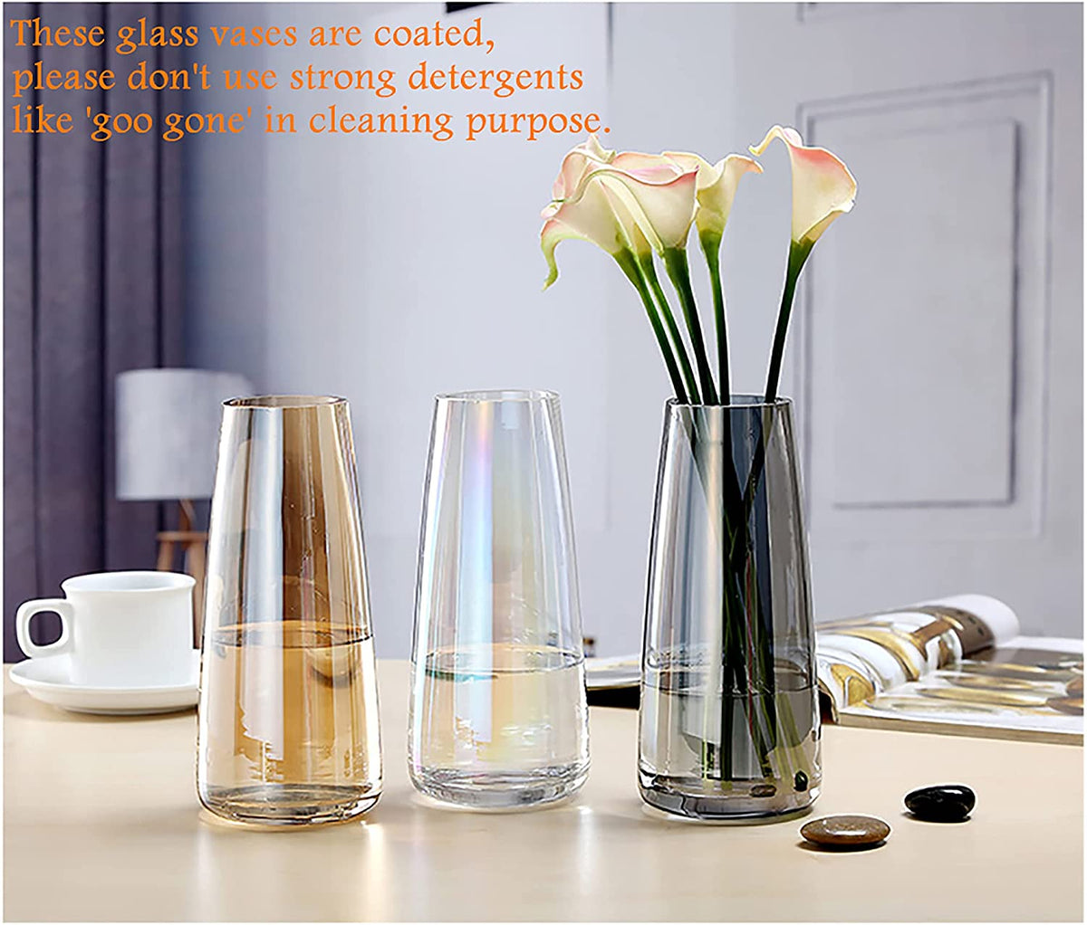 Modern Glass Vase, 8.7''H Decor Flower Vases, Crystal Amber