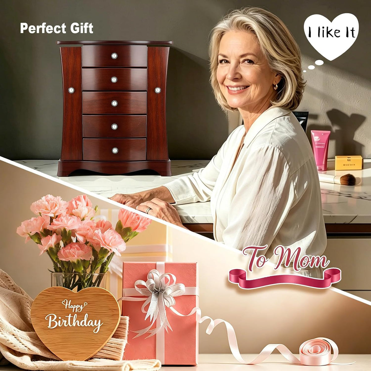 Solid Wood Jewelry Box Brown