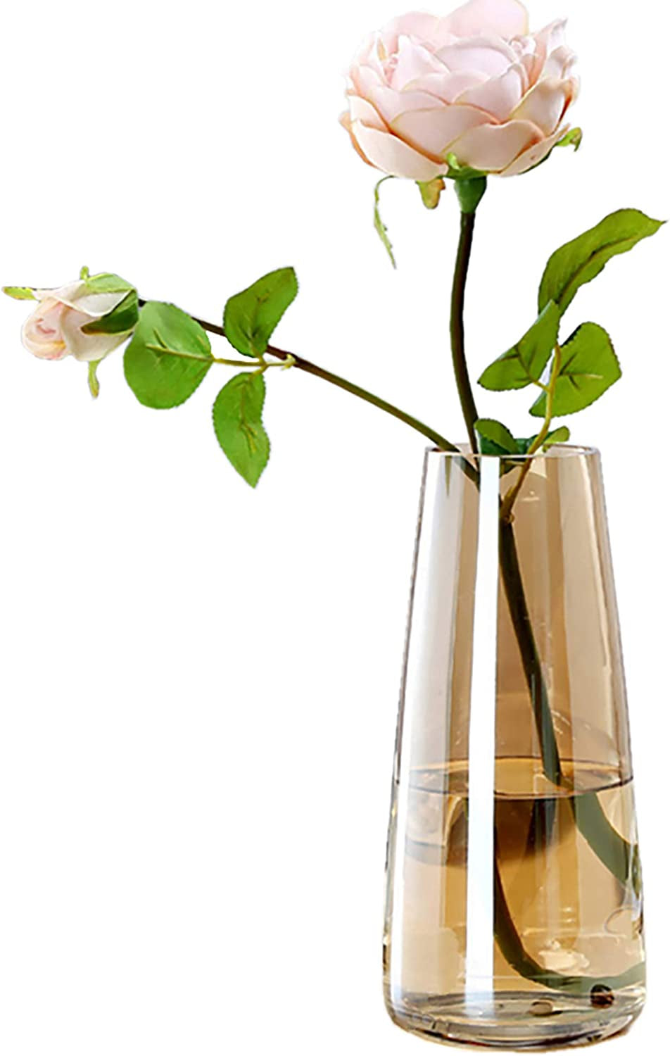 Modern Glass Vase, 8.7''H Decor Flower Vases, Crystal Amber