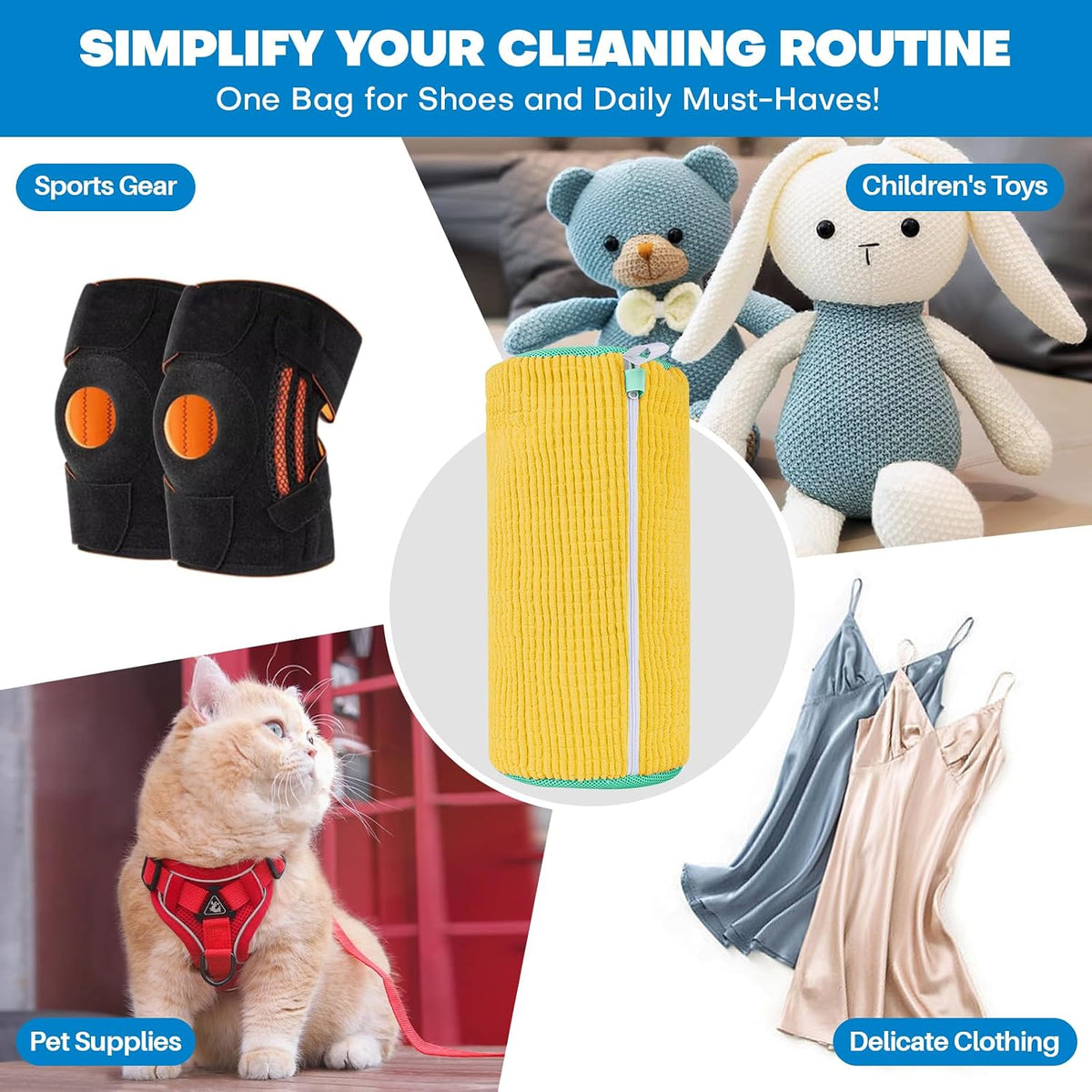 Shoe Washing Machine Bag: Laundry Shoe Bag for Washer and Dryer - 2Pc Reusable Shoe Cleaning Bag for Sneaker Tennis Shoes Unstain Cleaner Kit (Yellow 2Pcs)