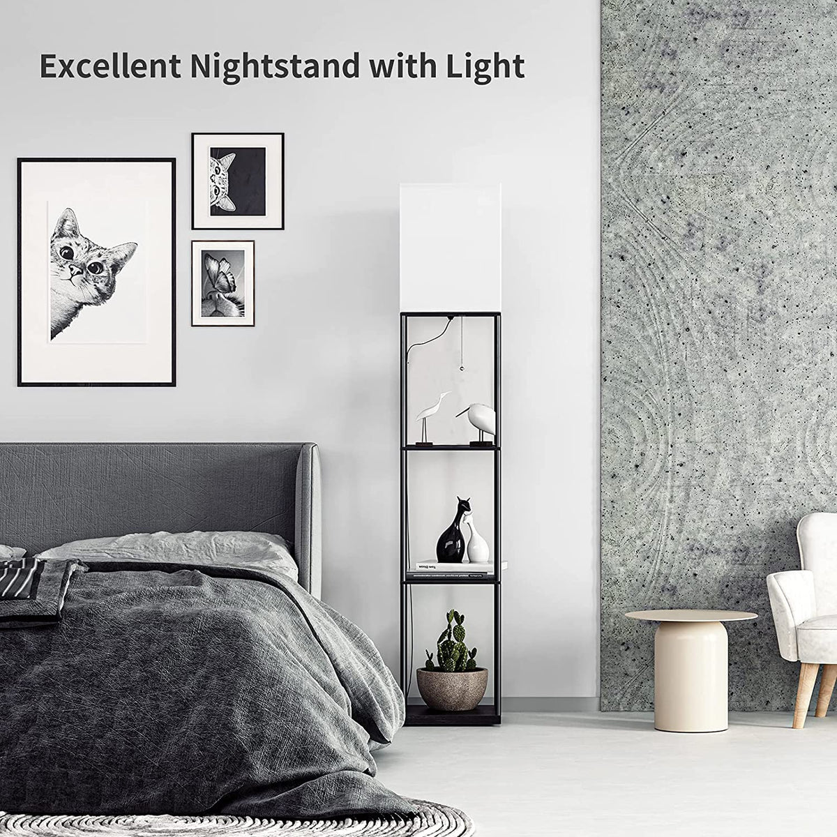 Floor Lamp with Shelves, Standing Lamps for Living Room, Black