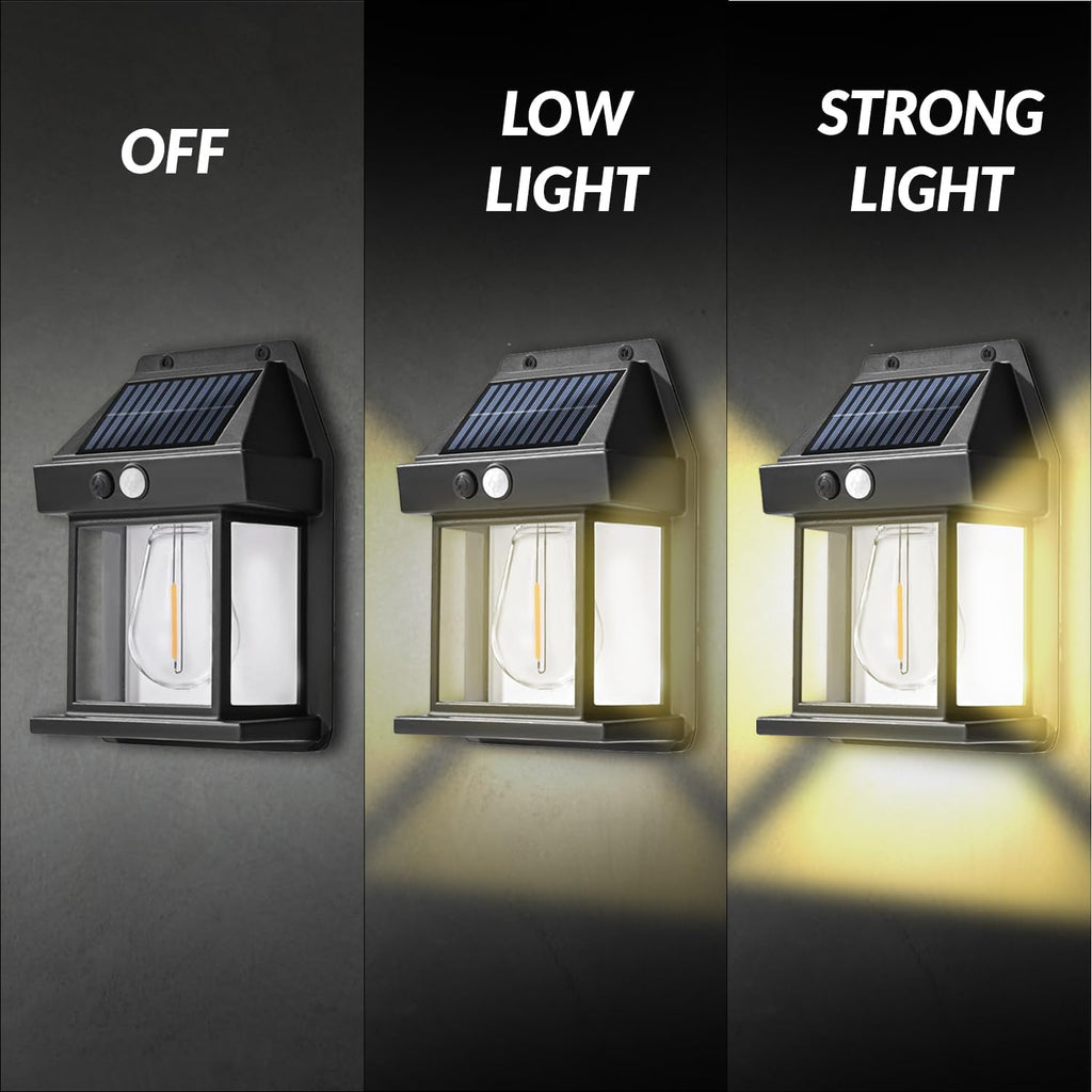 Solar Wall Lights Outdoor [2 Pack] Dusk to Dawn Solar Motion Lights Outdoor, Waterproof, 3 Lighting Modes, Wall Mount Light Sconces for outside Patio Fence Yard Garage (BLACK-1 BULB, 2 PACK STANDARD)