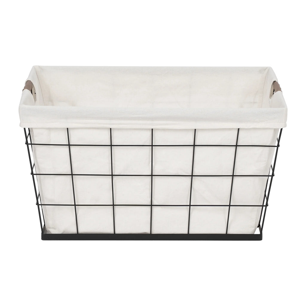 60L Rectangular Steel Wire Laundry Basket with Removable Cotton-Blend Liner, Black & Natural