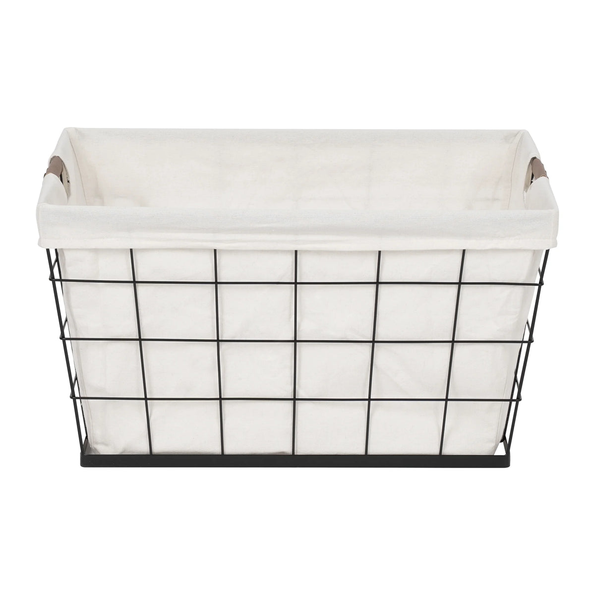 60L Rectangular Steel Wire Laundry Basket with Removable Cotton-Blend Liner, Black & Natural