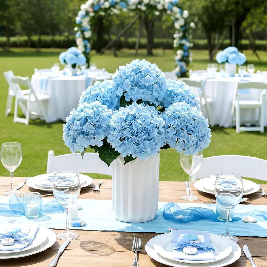 6 Bundles Blue Hydrangea Artificial Flowers for Outdoors and Indoor