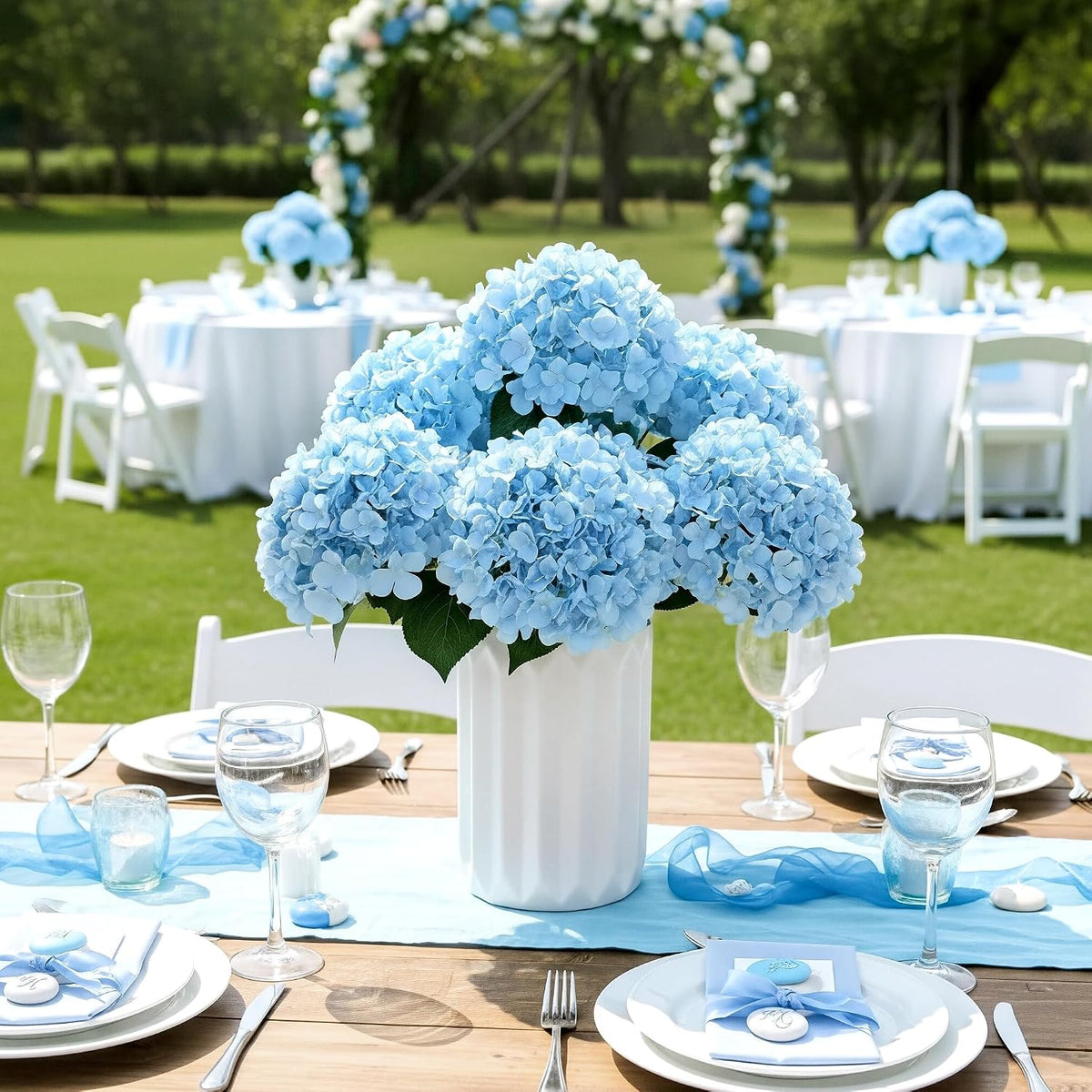 6 Bundles Blue Hydrangea Artificial Flowers for Outdoors and Indoor
