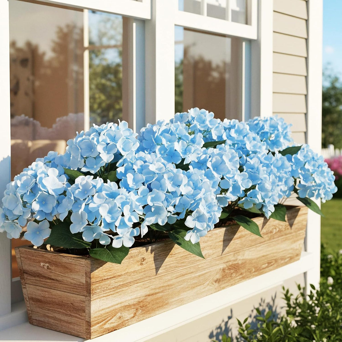 6 Bundles Blue Hydrangea Artificial Flowers for Outdoors and Indoor