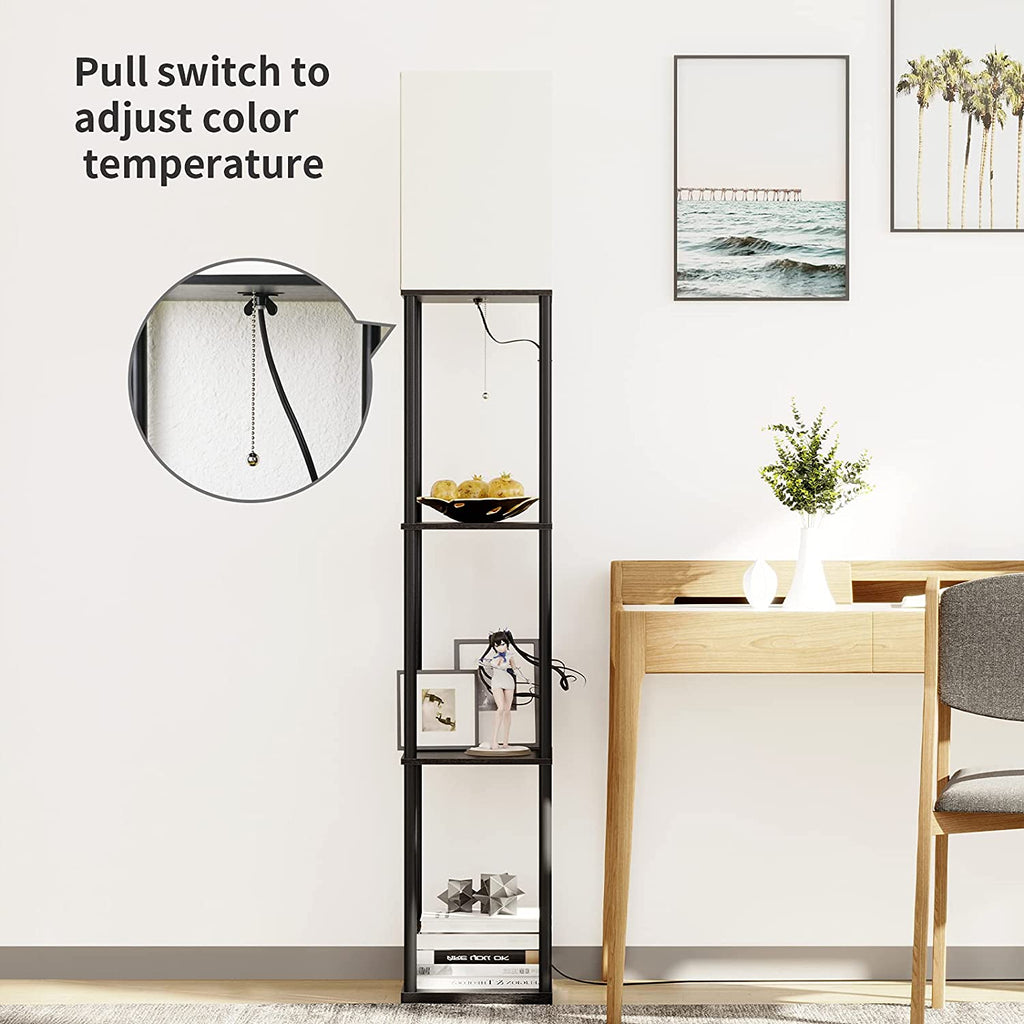 Floor Lamp with Shelves, Standing Lamps for Living Room, Black