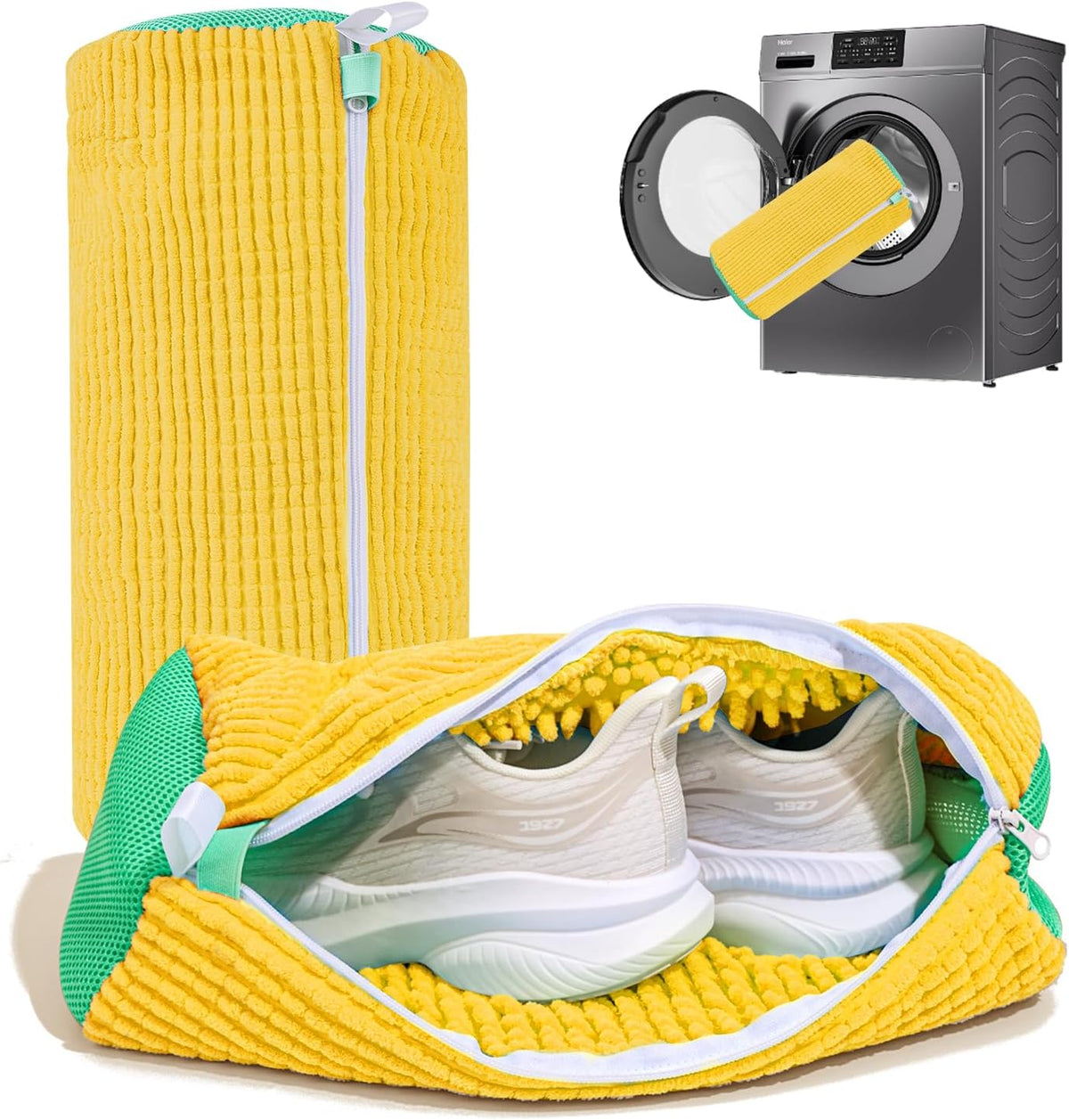 Shoe Washing Machine Bag: Laundry Shoe Bag for Washer and Dryer - 2Pc Reusable Shoe Cleaning Bag for Sneaker Tennis Shoes Unstain Cleaner Kit (Yellow 2Pcs)