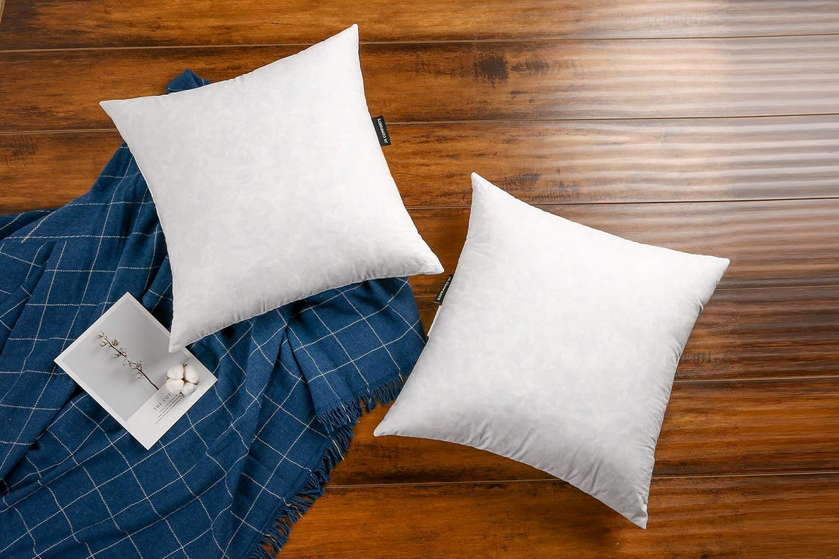 Premium Goose down Feather Throw Pillow Inserts-Set of 1, 63Oz High Filling Weight, 28×28, 5% down Filling, 250 TC Cotton Cover, Square, White