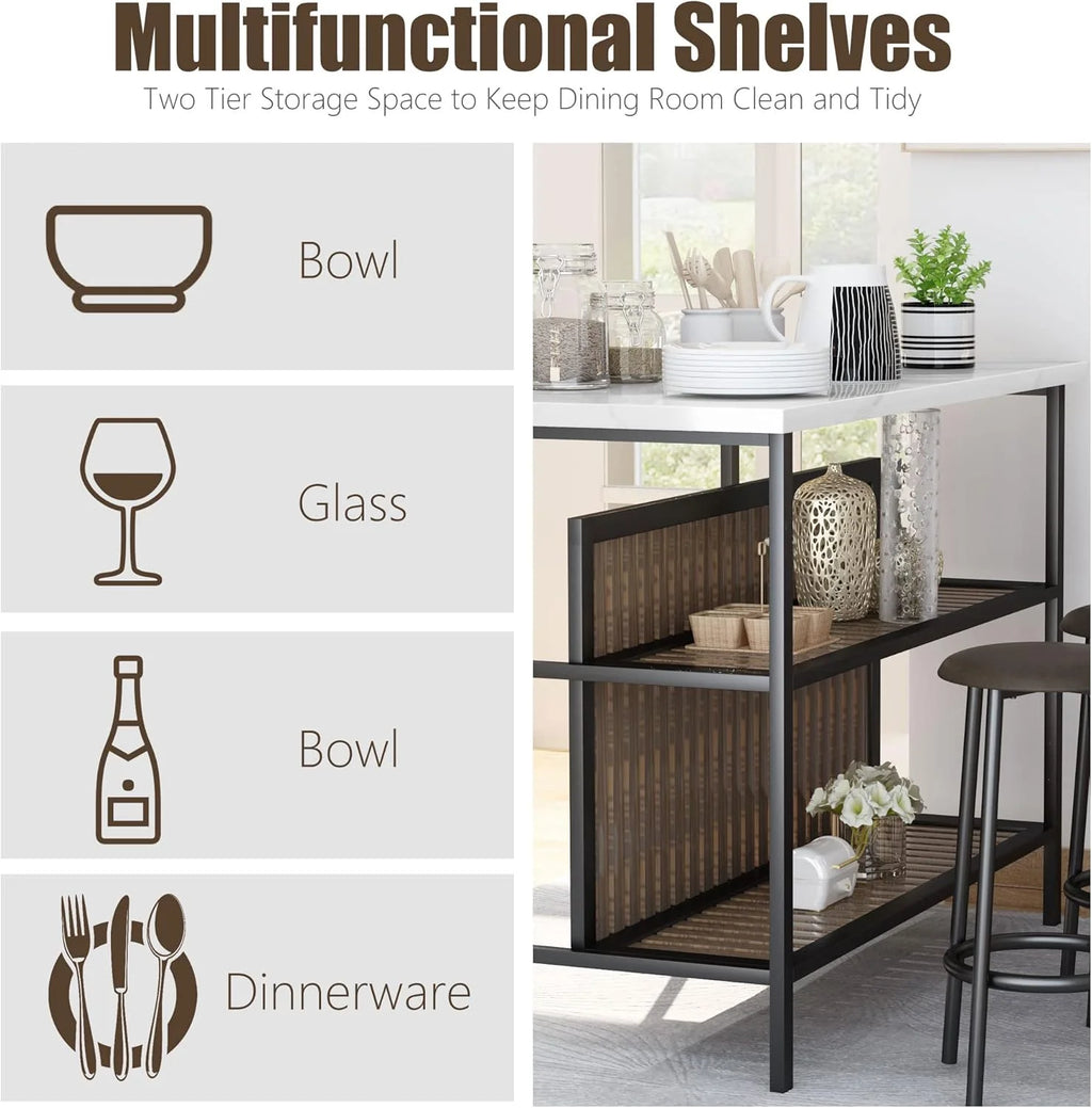 Kitchen Island with Seating, Wooden Counter Height Table