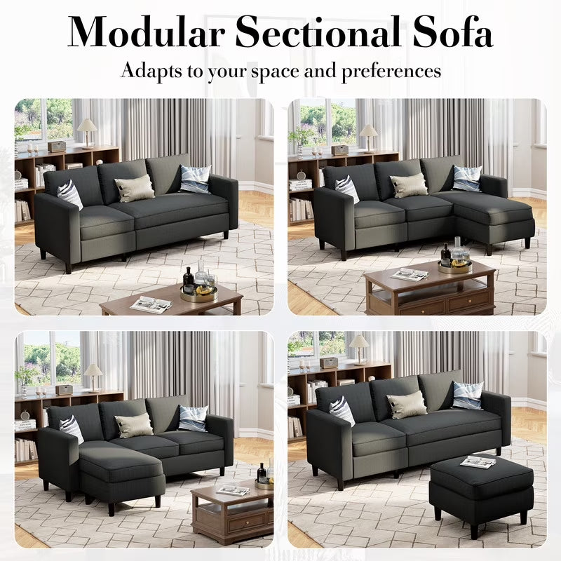 73.6" Convertible Sectional Sofa Couch, L-Shaped 3-Seat Sofa Couch with Reversible Chaise for Small Space,Dark Gray