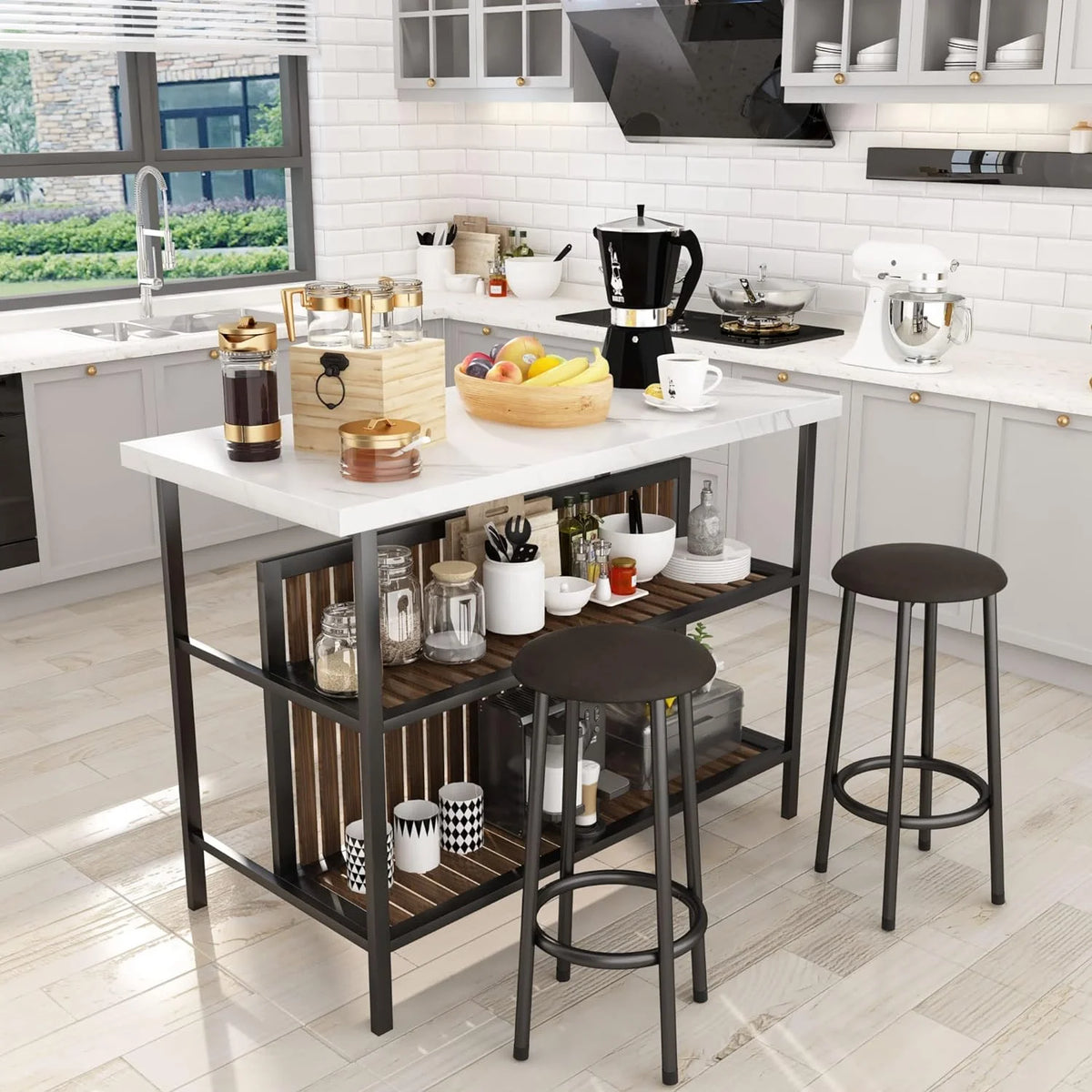 Kitchen Island with Seating, Wooden Counter Height Table