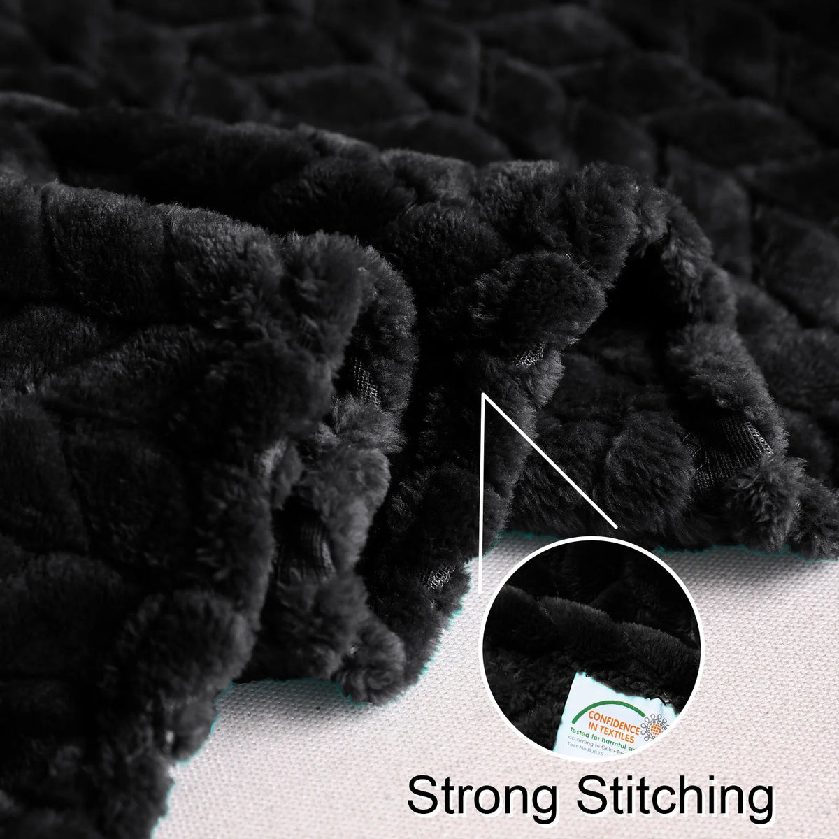 Large Flannel Fleece Throw Blanket, Jacquard Weave Leaves Pattern (50" X 70", Black)