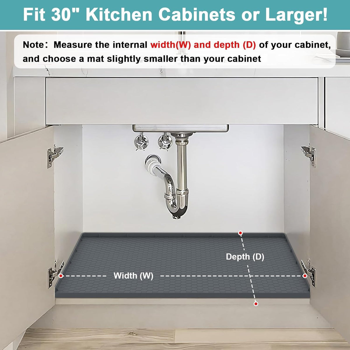 Waterproof under Sink Mat, 28" X 19" Silicone under Sink Mats Gray