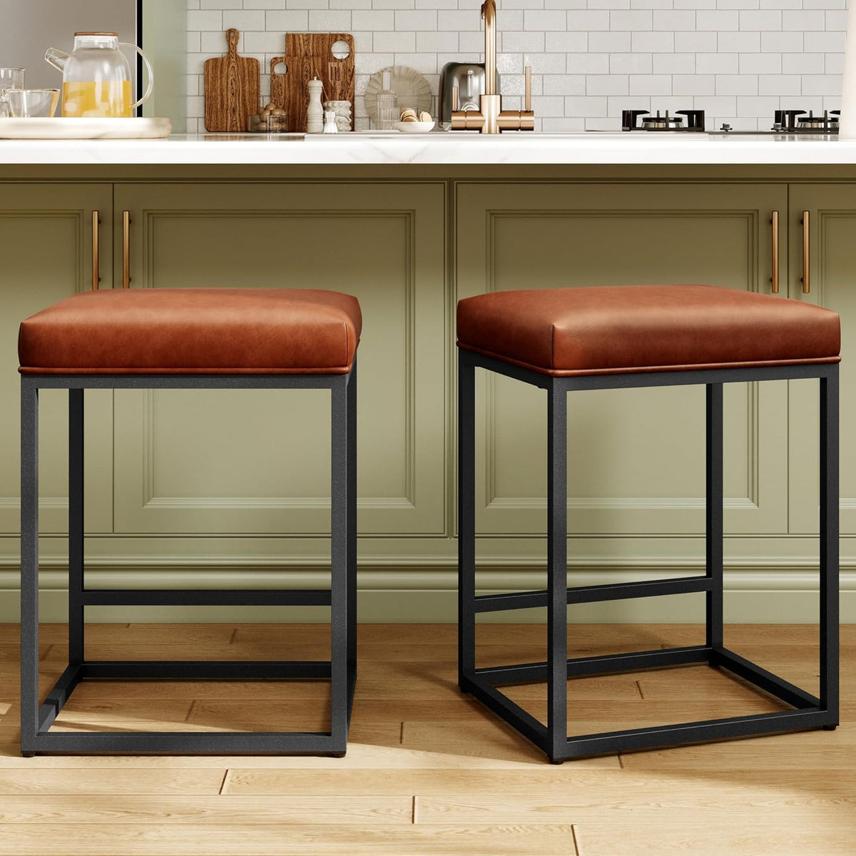Counter Height Bar Stools Set of 2, Kitchen Backless Barstools