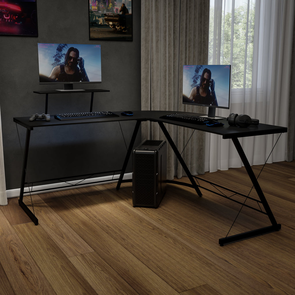 L-Shaped Desk 71.5" Computer Corner Desk, Home Office Corner Desk, Gaming Desk, Space Saving, Easy to Assemble, Black/Black