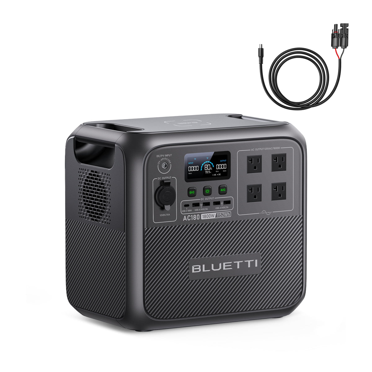 AC180 Solar Generator, 1440W | 1152Wh Lifepo4 Power Station, Portable for Off-Grid, Home, Camping, RV