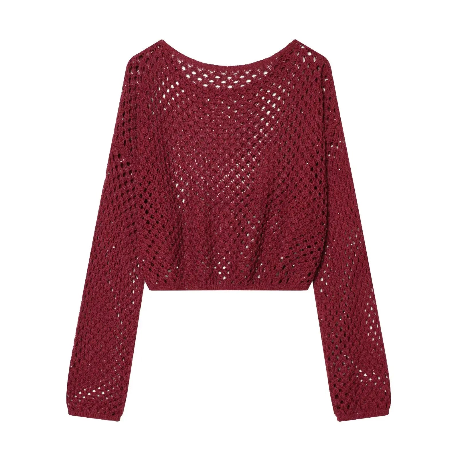 TAOP&ZA 2026 Spring/Summer Sweet, Fashionable, Simple Women's Clothing, Versatile Hollow-Out Knit Long-Sleeved Sweater 5374