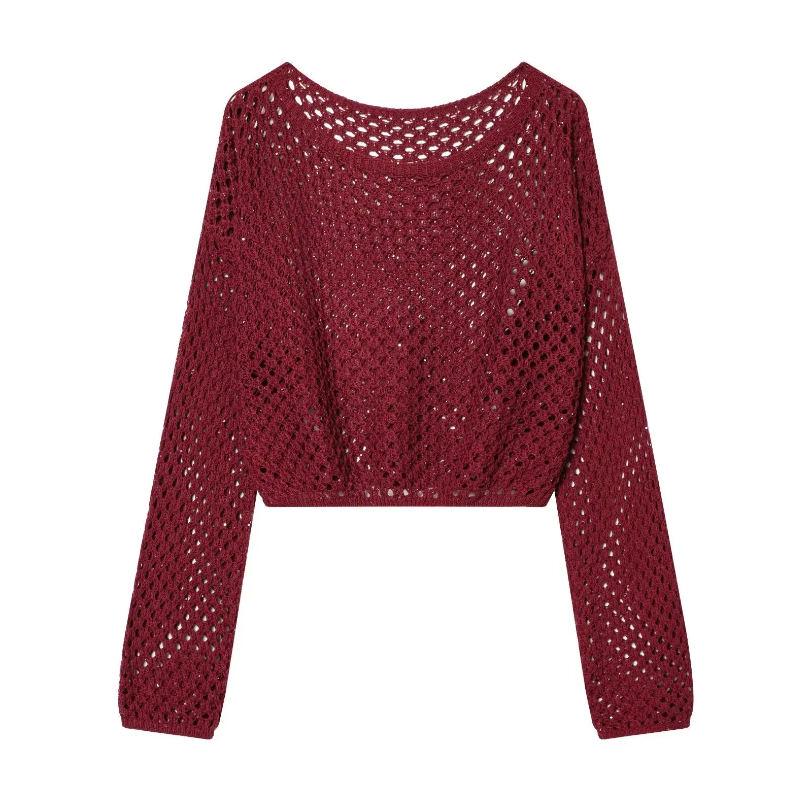 TAOP&ZA 2026 Spring/Summer Sweet, Fashionable, Simple Women's Clothing, Versatile Hollow-Out Knit Long-Sleeved Sweater 5374