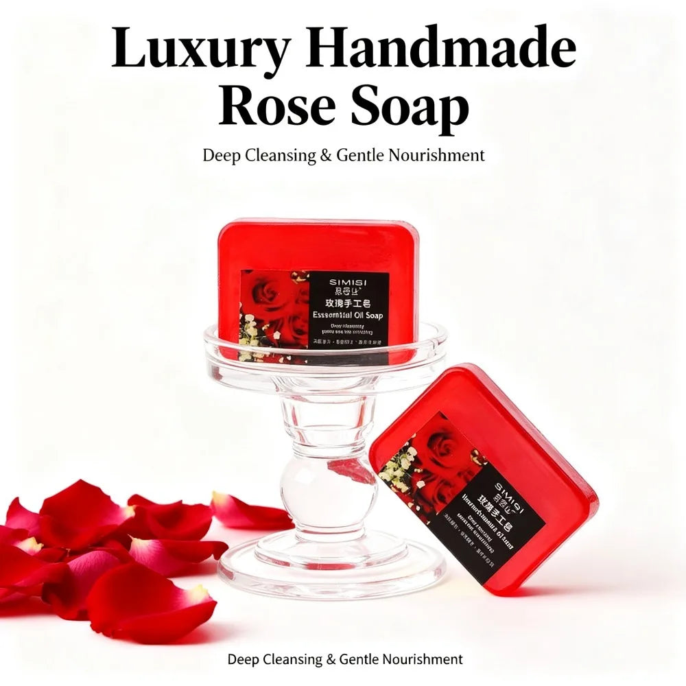 Rose Essential Oil Solid Soap Bar for Body | Natural Plant Formula Deep Cleansing Moisturizing Handmade Sample Size
