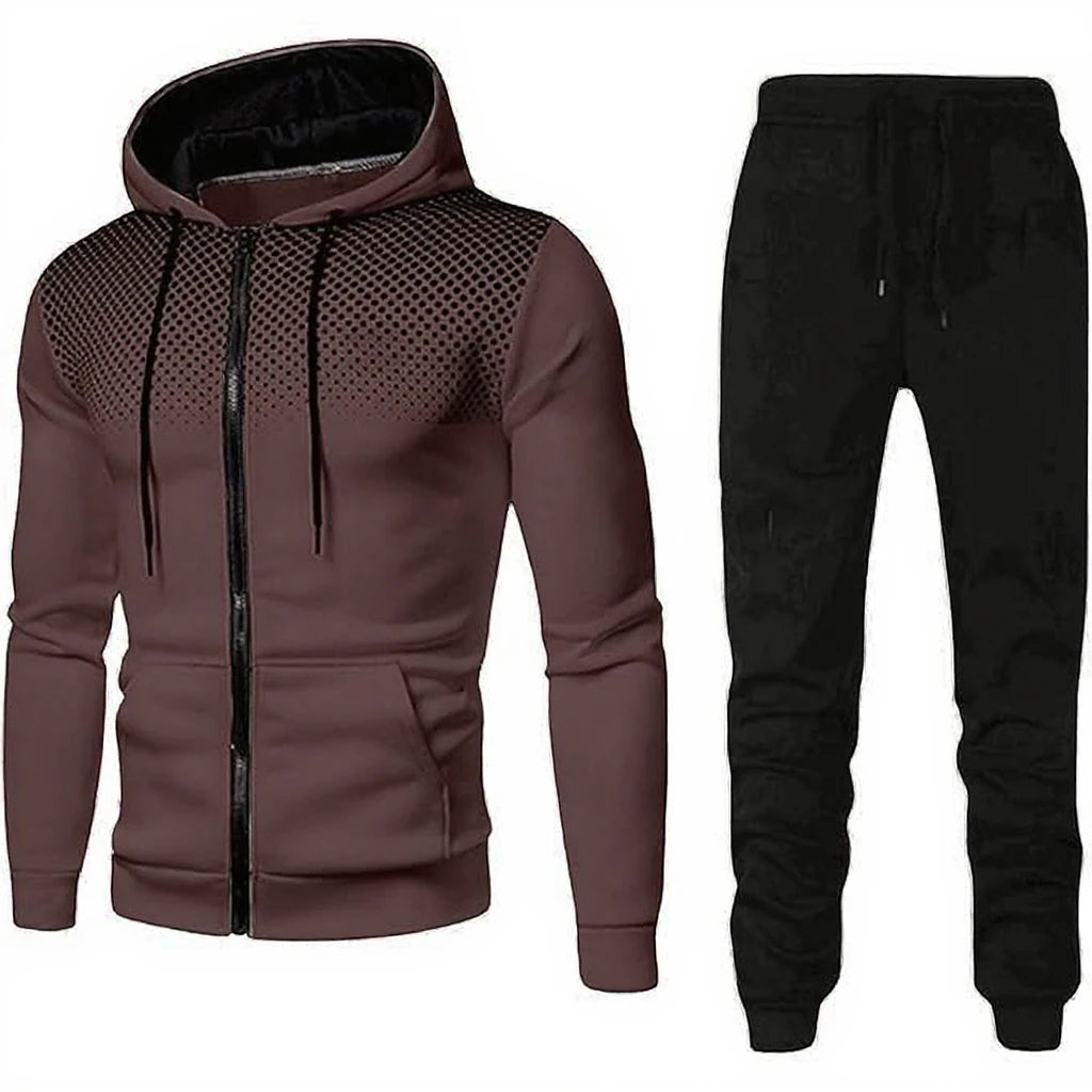 2026 Men's Sportswear Sporty Casual Autumn Fleece Knitted Breathable Hoodie Pants Two-piece Set Leisurewear Seamless Fusing