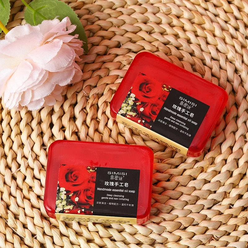 Rose Essential Oil Solid Soap Bar for Body | Natural Plant Formula Deep Cleansing Moisturizing Handmade Sample Size