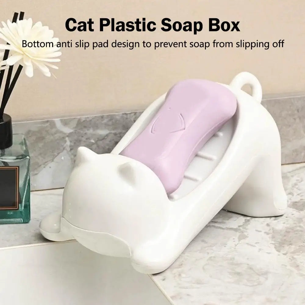 Soap Dish Drainable Sponge Soap Bar Container Cute Cat-shaped Creative Water Drain Soap Tray Washing Sponge Holder For Household