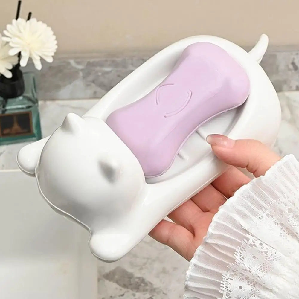 Soap Dish Drainable Sponge Soap Bar Container Cute Cat-shaped Creative Water Drain Soap Tray Washing Sponge Holder For Household