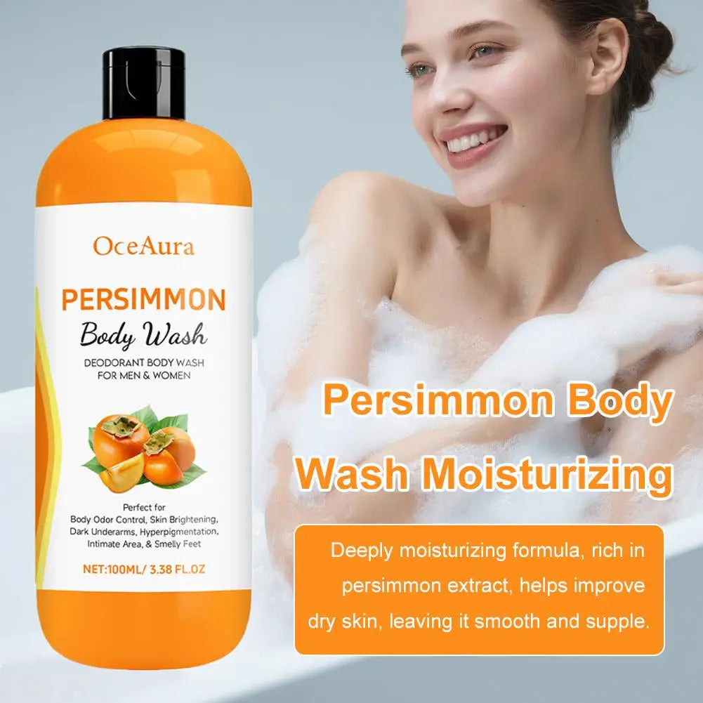 100ml Persimmon Body Wash Exfoliating Shower Gel Moisturizing Skin Cleaning Smooth Soft Body Odor Remover Bath Products