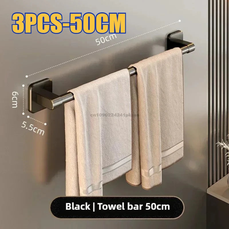 Bathroom Towel Rack Towel Holder Self-adhesive Bathroom Towel Rack Hooks  Bathroom Shelf Without Drilling Towelrack Bathroom