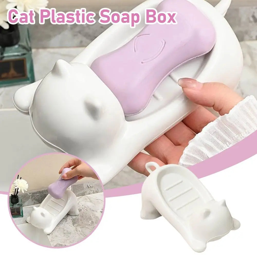 Soap Dish Drainable Sponge Soap Bar Container Cute Cat-shaped Creative Water Drain Soap Tray Washing Sponge Holder For Household