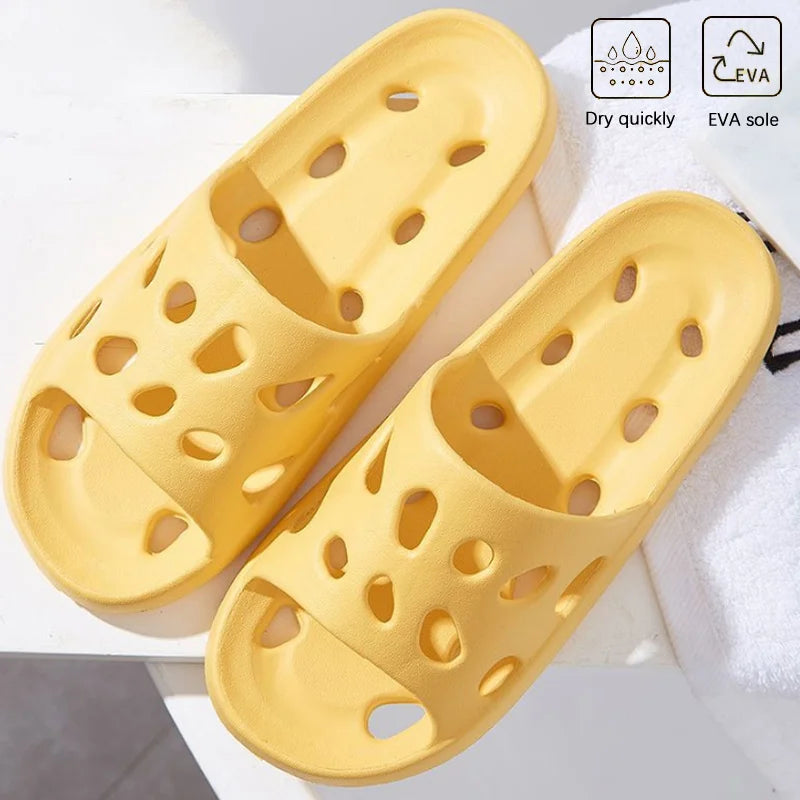 Bathroom House Cheese Slippers Light Weight Water Leaky Beach Flip Flop Non-slip Pool Swimming Aqua Shoes