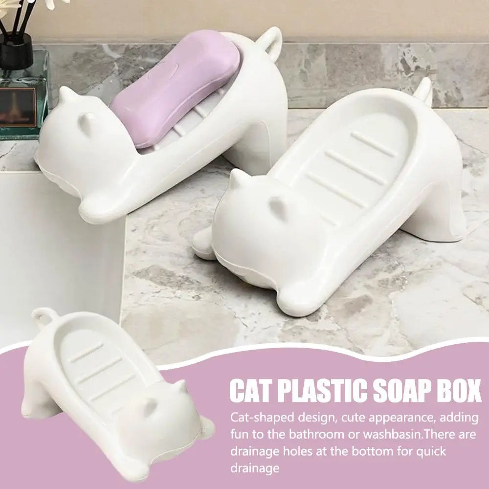 Soap Dish Drainable Sponge Soap Bar Container Cute Cat-shaped Creative Water Drain Soap Tray Washing Sponge Holder For Household