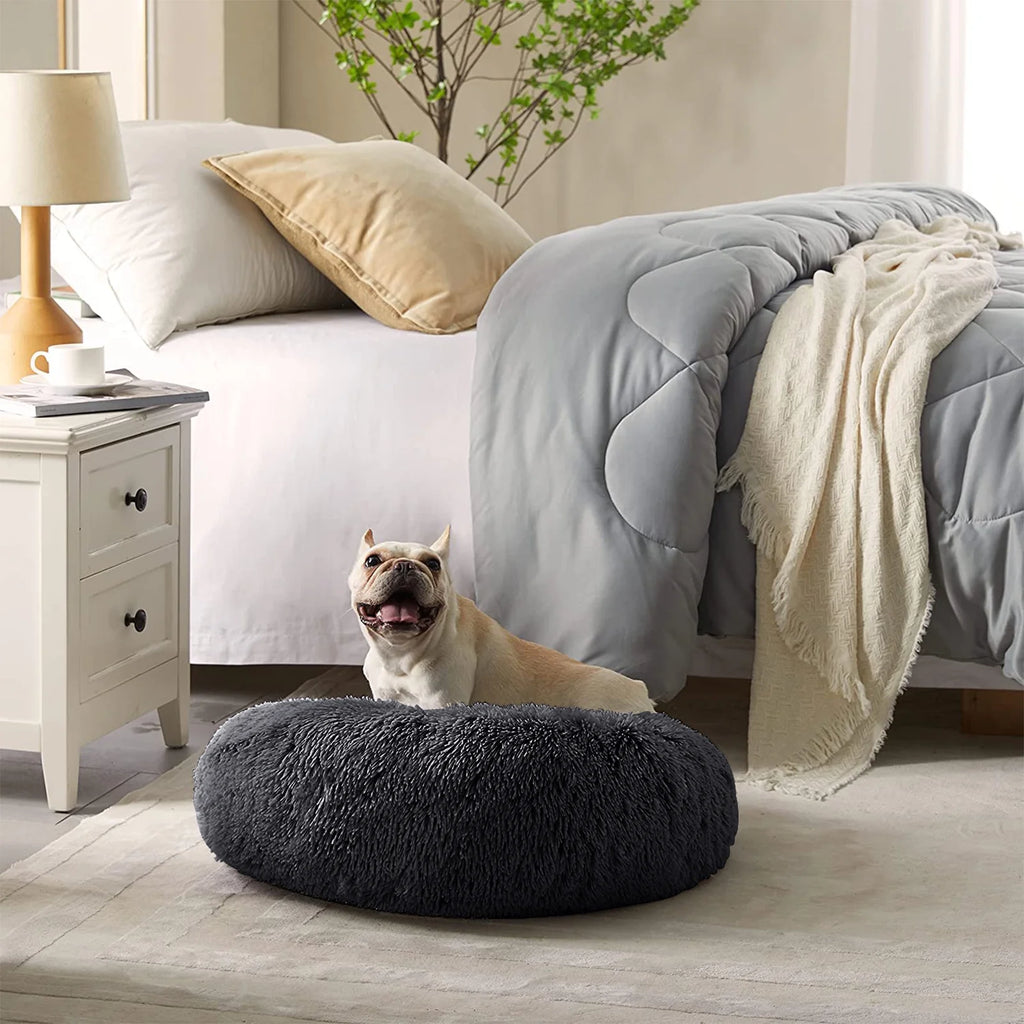 Calming Donut Dog Bed Anti-Anxiety, Self Warming, Cozy Soft Plush round Pet Bed, Ideal for Both Home & Travel, 20"L X 20"W X 8"H