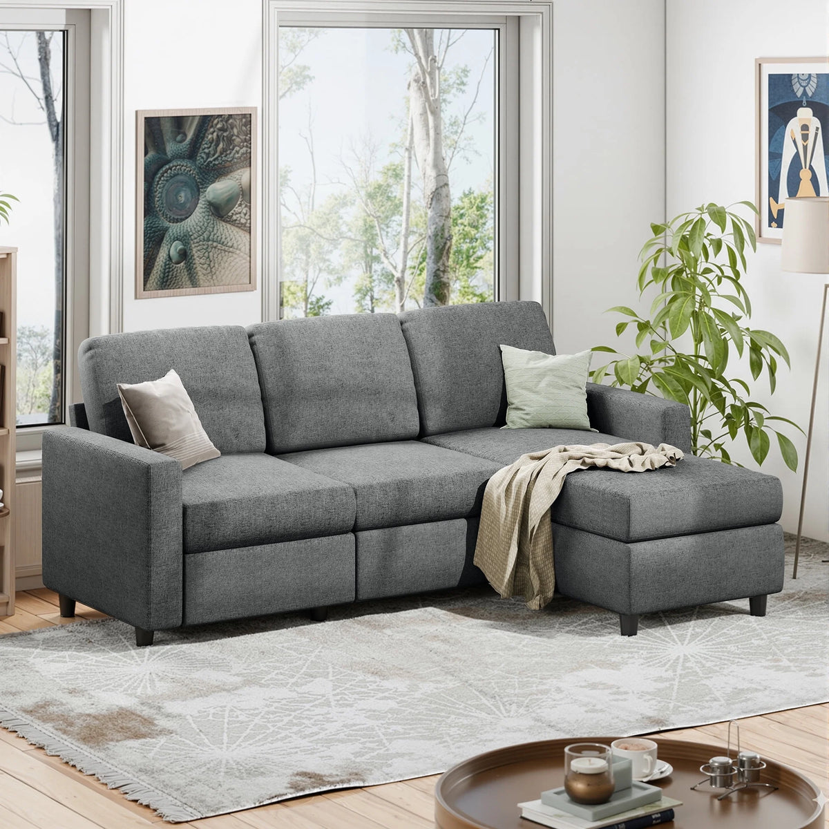 73.6" Convertible Sectional Sofa Couch, L-Shaped 3-Seat Sofa Couch with Reversible Chaise for Small Space,Dark Gray