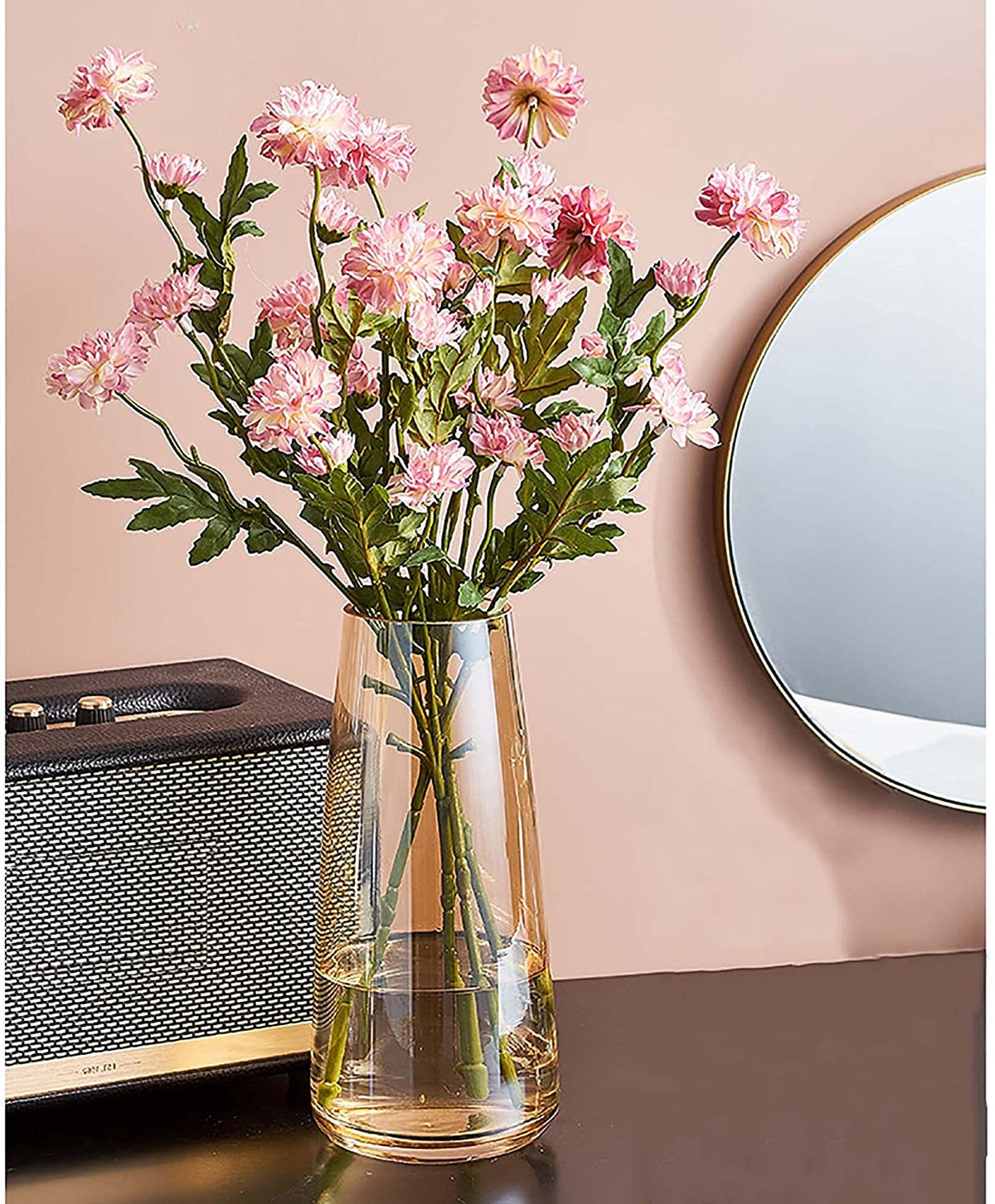 Modern Glass Vase, 8.7''H Decor Flower Vases, Crystal Amber