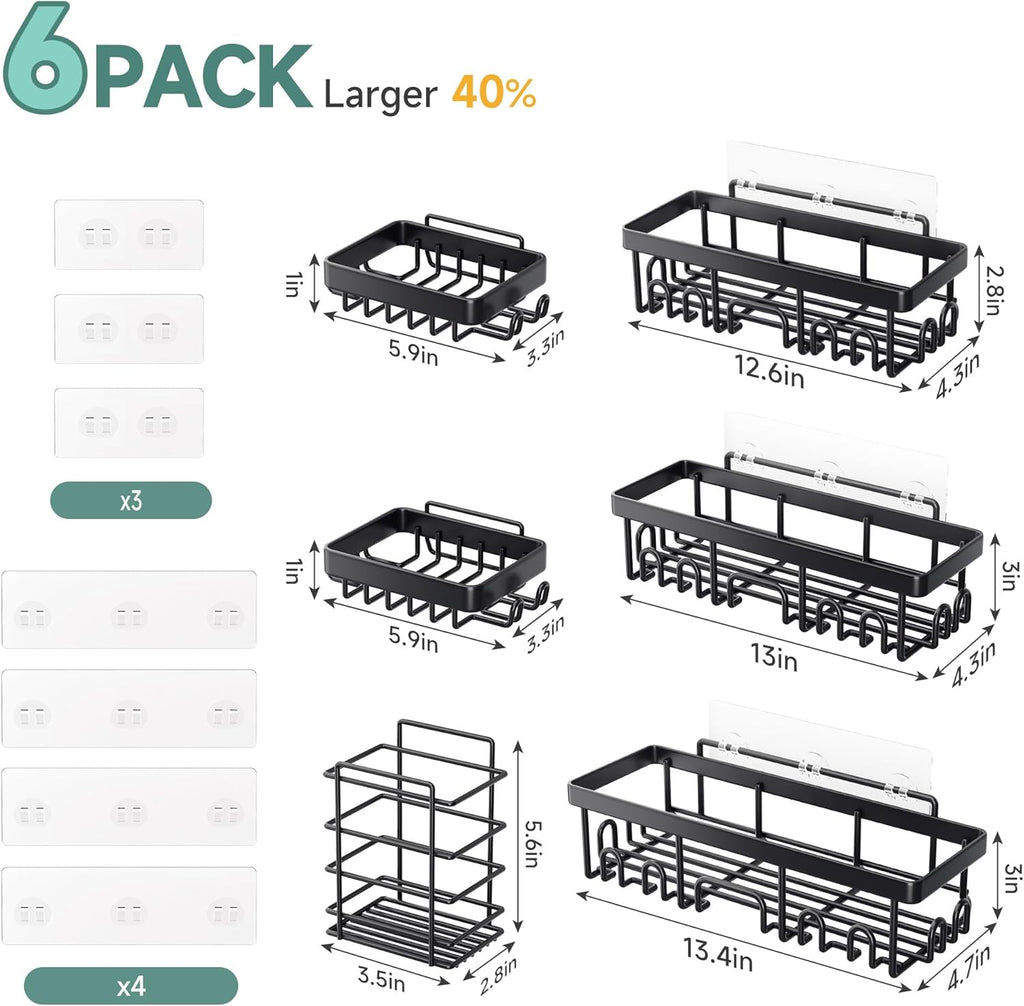 Shower Caddy 6-Pack, Bathroom Organizers and Storage Shelves, Black