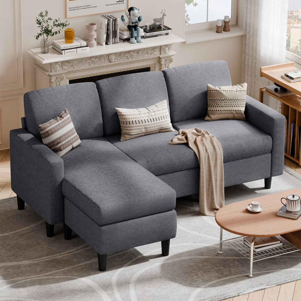 73.6" Convertible Sectional Sofa Couch, L-Shaped 3-Seat Sofa Couch with Reversible Chaise for Small Space,Dark Gray