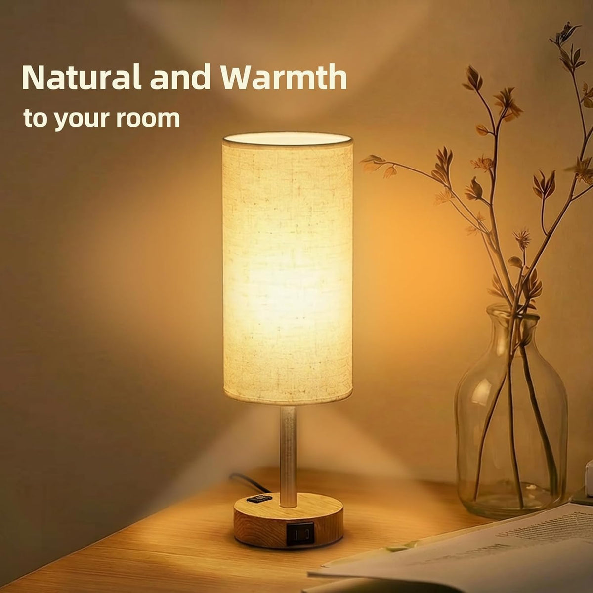 Table Lamp for Bedroom, High-Sensitivity Touch, AC Outlet, USB A+C
