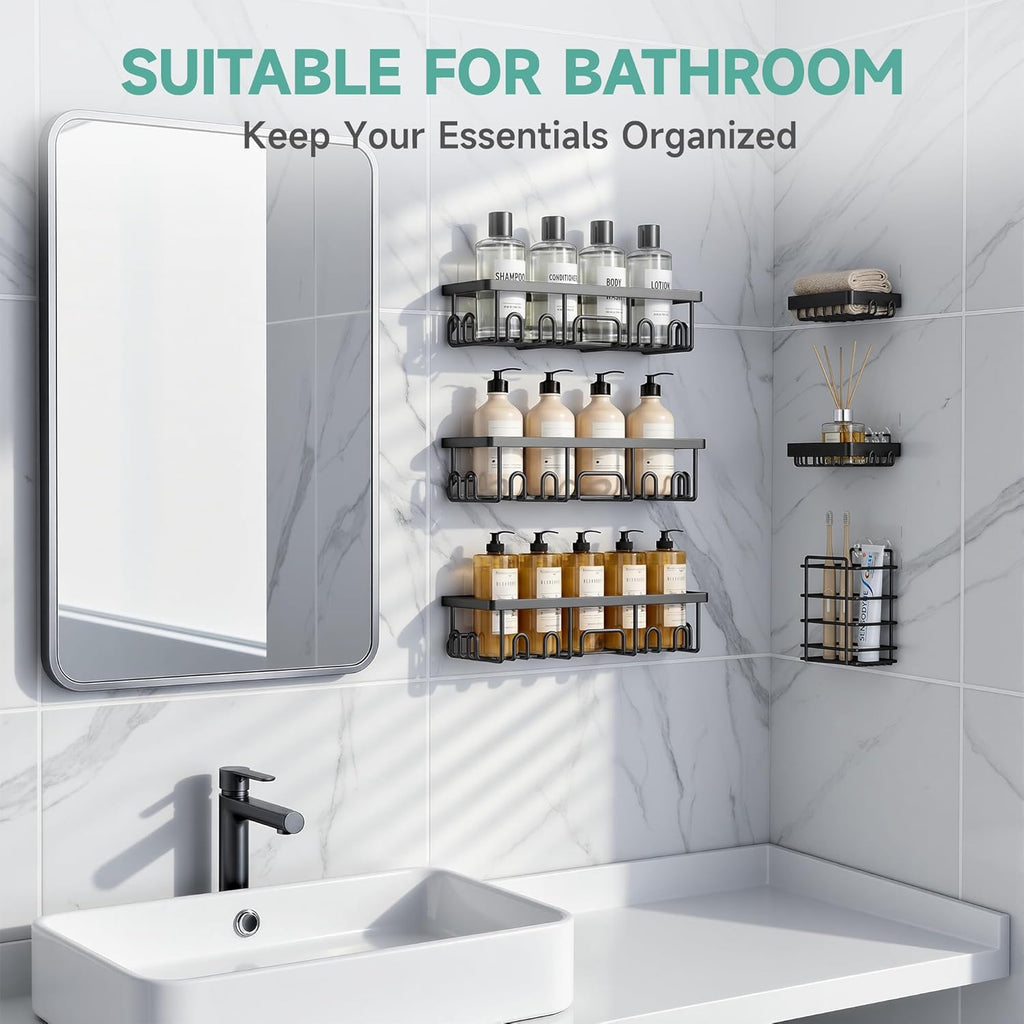 Shower Caddy 6-Pack, Bathroom Organizers and Storage Shelves, Black